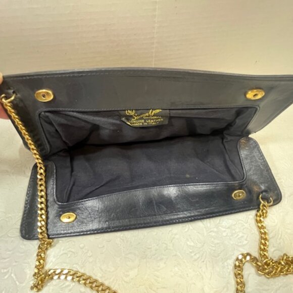 VTG Susan Gail Original Leather Rectangular Clutch Shoulder Purse Navy Italy - Picture 5 of 12